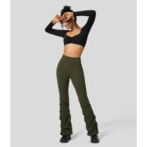 NWT EcoCloudful Fabric Layered Ruched Flare Pants  Lone Pine Green Medium